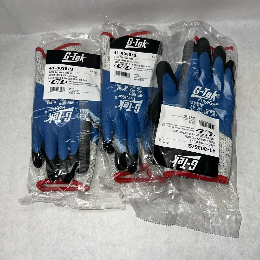3 pair G-TEK 41-8035/S Polykor Gloves ANSI A5 Acrylic Shell Latex RN67368 SM
